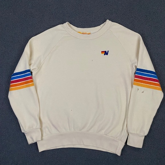 Aviator Nation Tops - Aviator Nation Sweatshirt Women Small Cream Rainbow Classic 5 Stripe Retro Crew